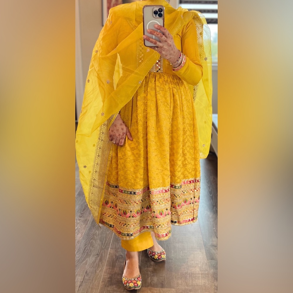 Yellow Embroidered Anarkali Dress with Dupatta